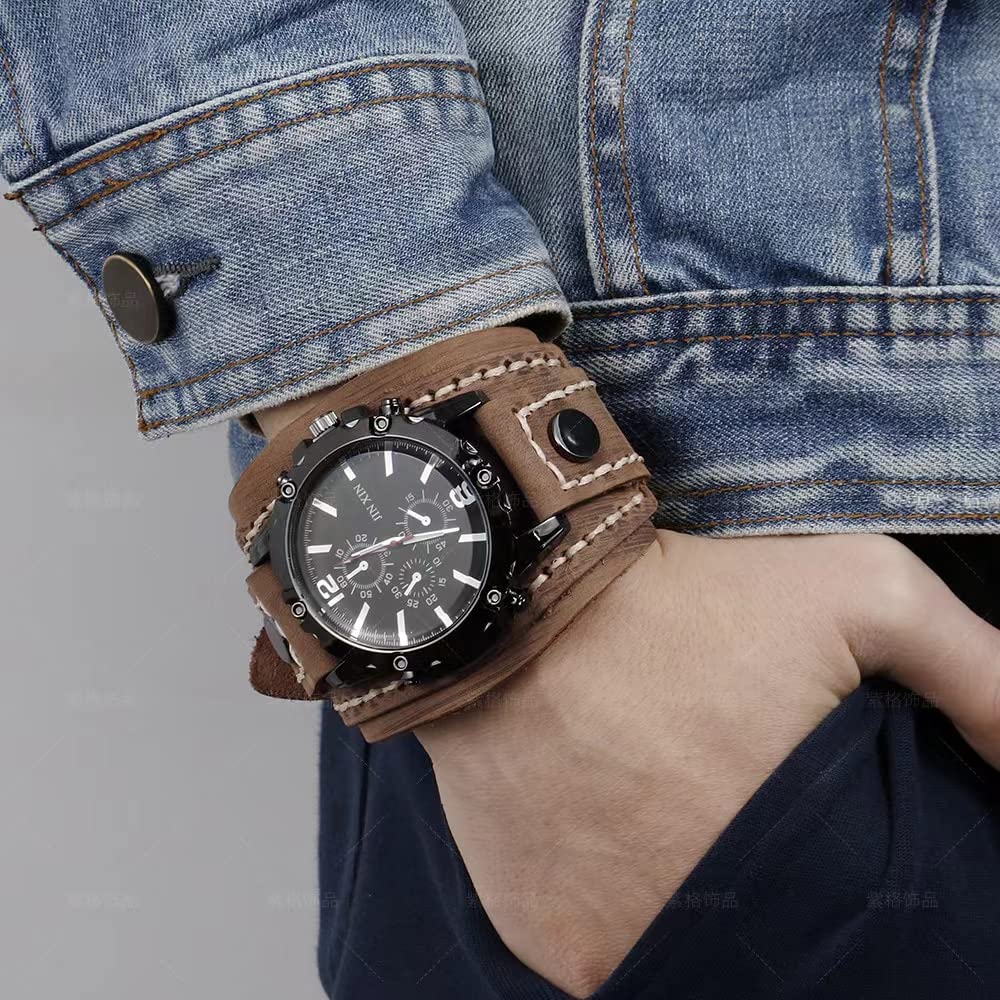 MINILUJIA Vintage Leather Cuff Men’s Quartz Watch