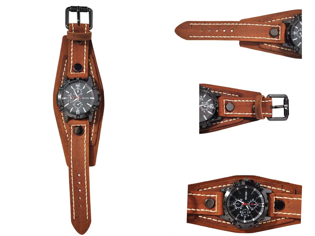 MINILUJIA Vintage Leather Cuff Men’s Quartz Watch