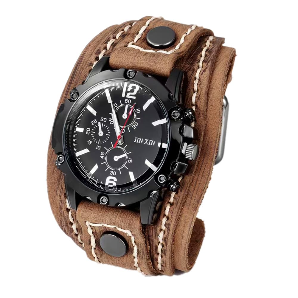 MINILUJIA Vintage Leather Cuff Men’s Quartz Watch