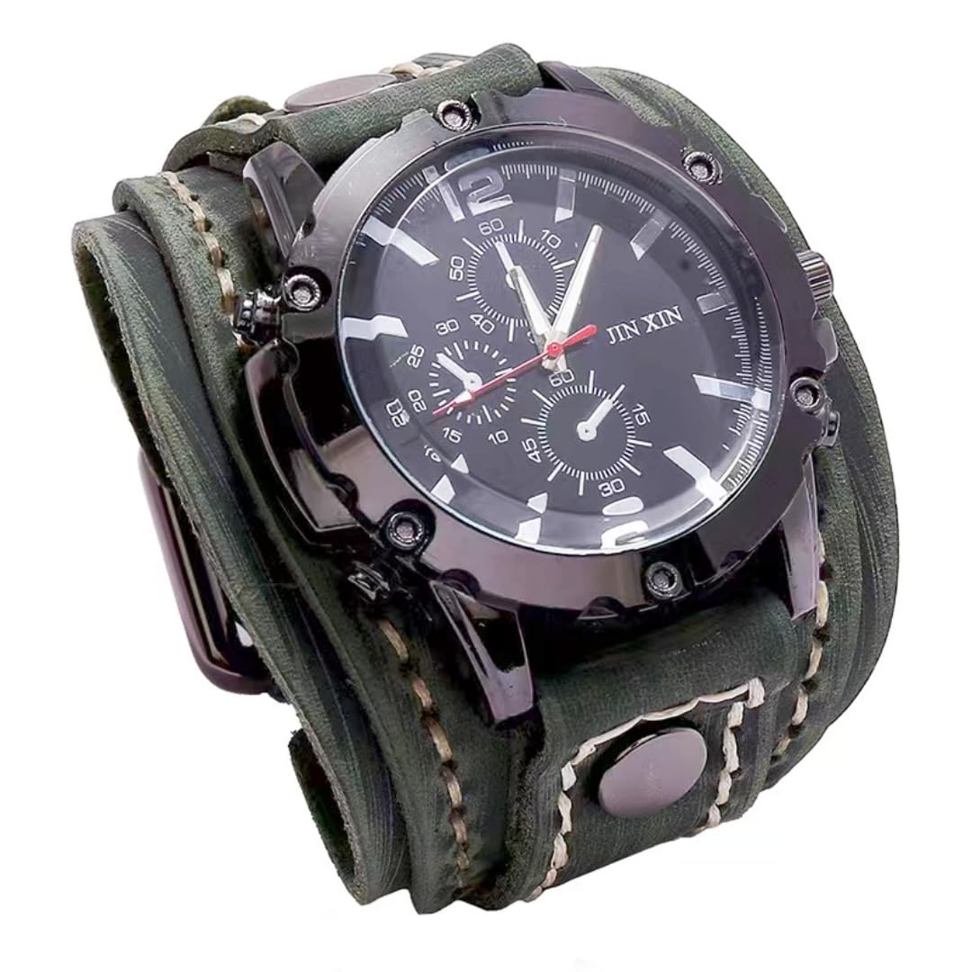 MINILUJIA Vintage Leather Cuff Men’s Quartz Watch