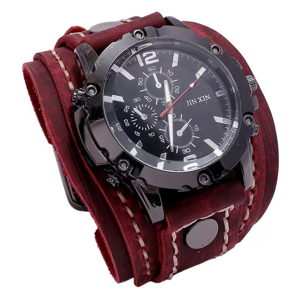 MINILUJIA Vintage Leather Cuff Men’s Quartz Watch