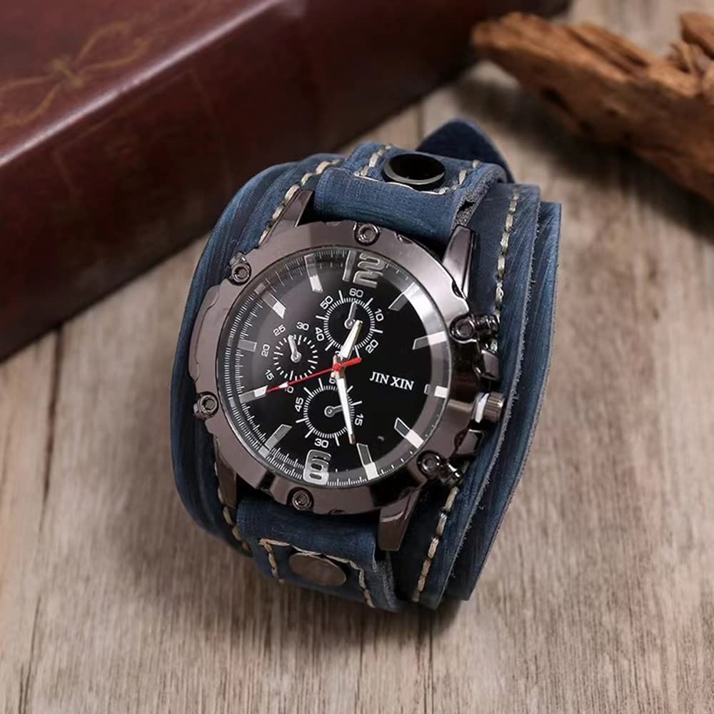 MINILUJIA Vintage Leather Cuff Men’s Quartz Watch