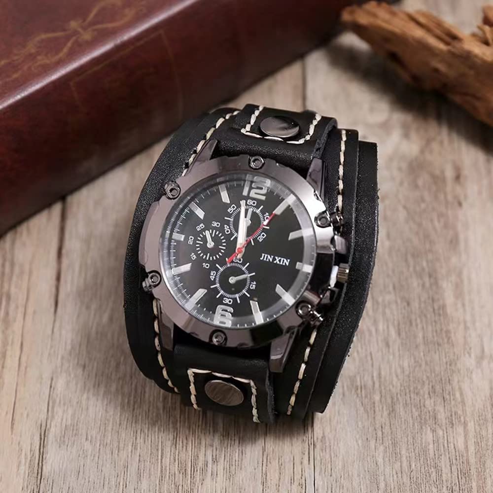 MINILUJIA Vintage Leather Cuff Men’s Quartz Watch