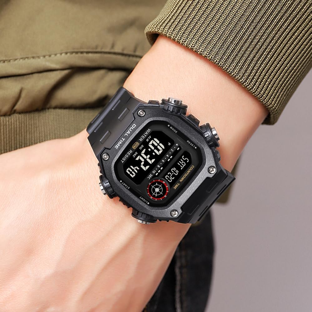Men's All-Black Digital Sports Watch