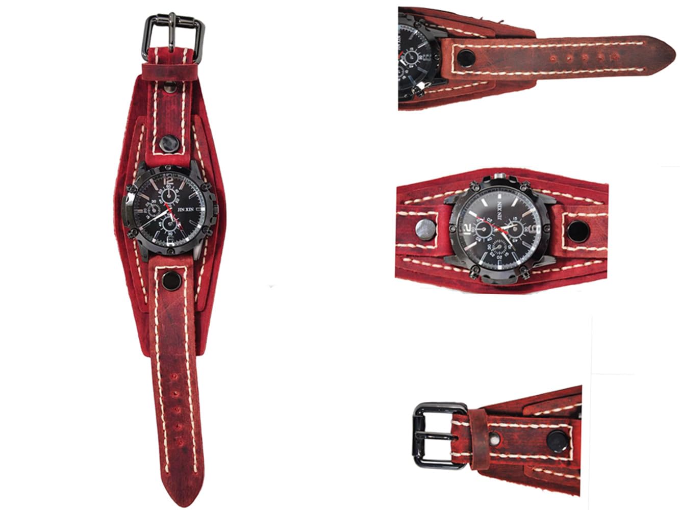 MINILUJIA Vintage Leather Cuff Men’s Quartz Watch