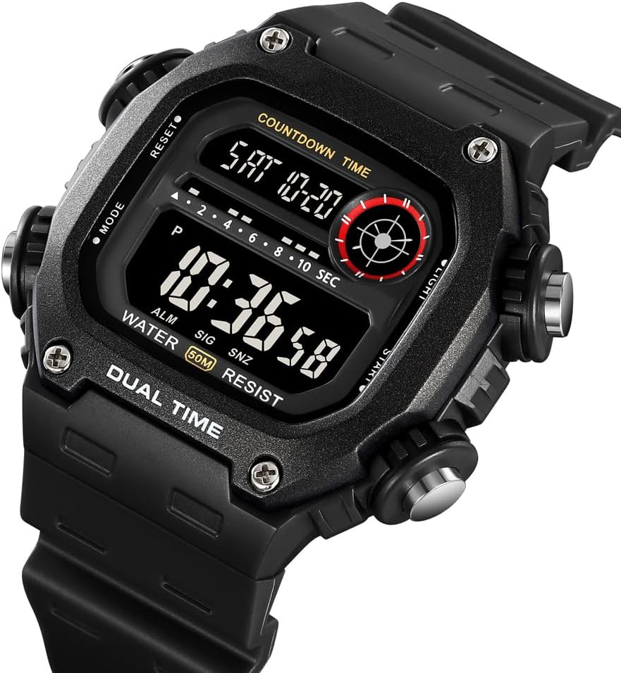 Men's All-Black Digital Sports Watch