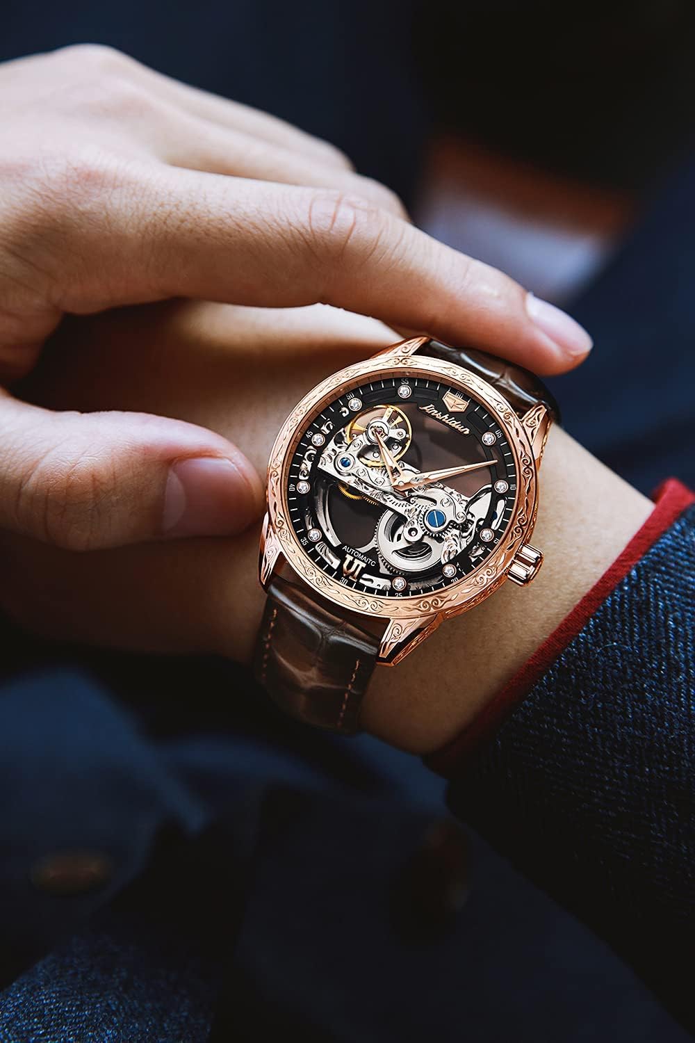 OLEVS Men's Silver Skeleton Watch