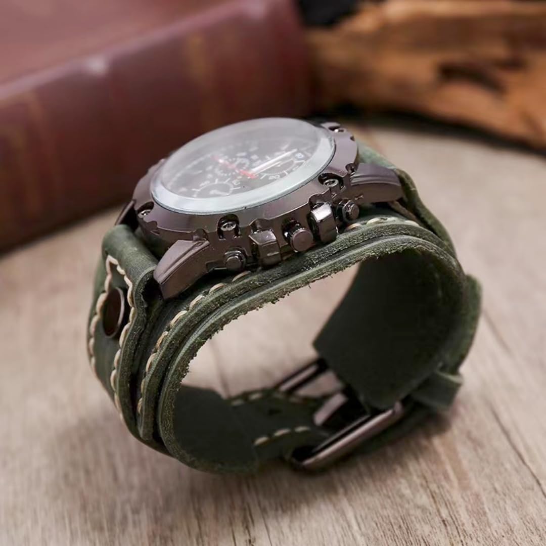 MINILUJIA Vintage Leather Cuff Men’s Quartz Watch