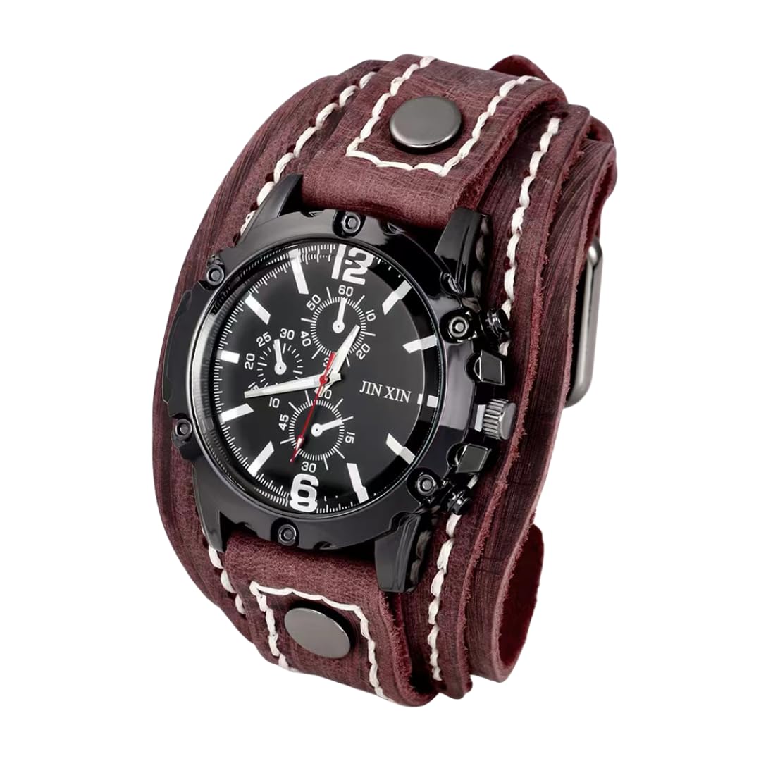 MINILUJIA Vintage Leather Cuff Men’s Quartz Watch
