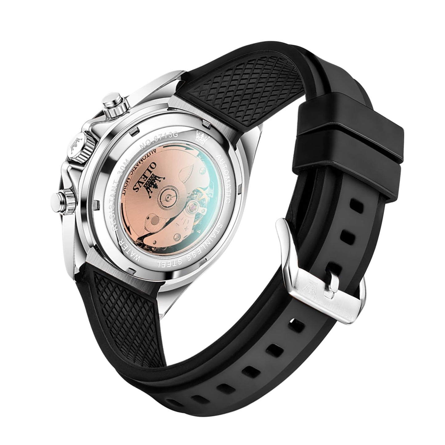 OLEVS Men's Silver Skeleton Watch