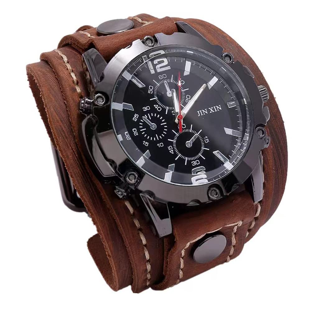 MINILUJIA Vintage Leather Cuff Men’s Quartz Watch