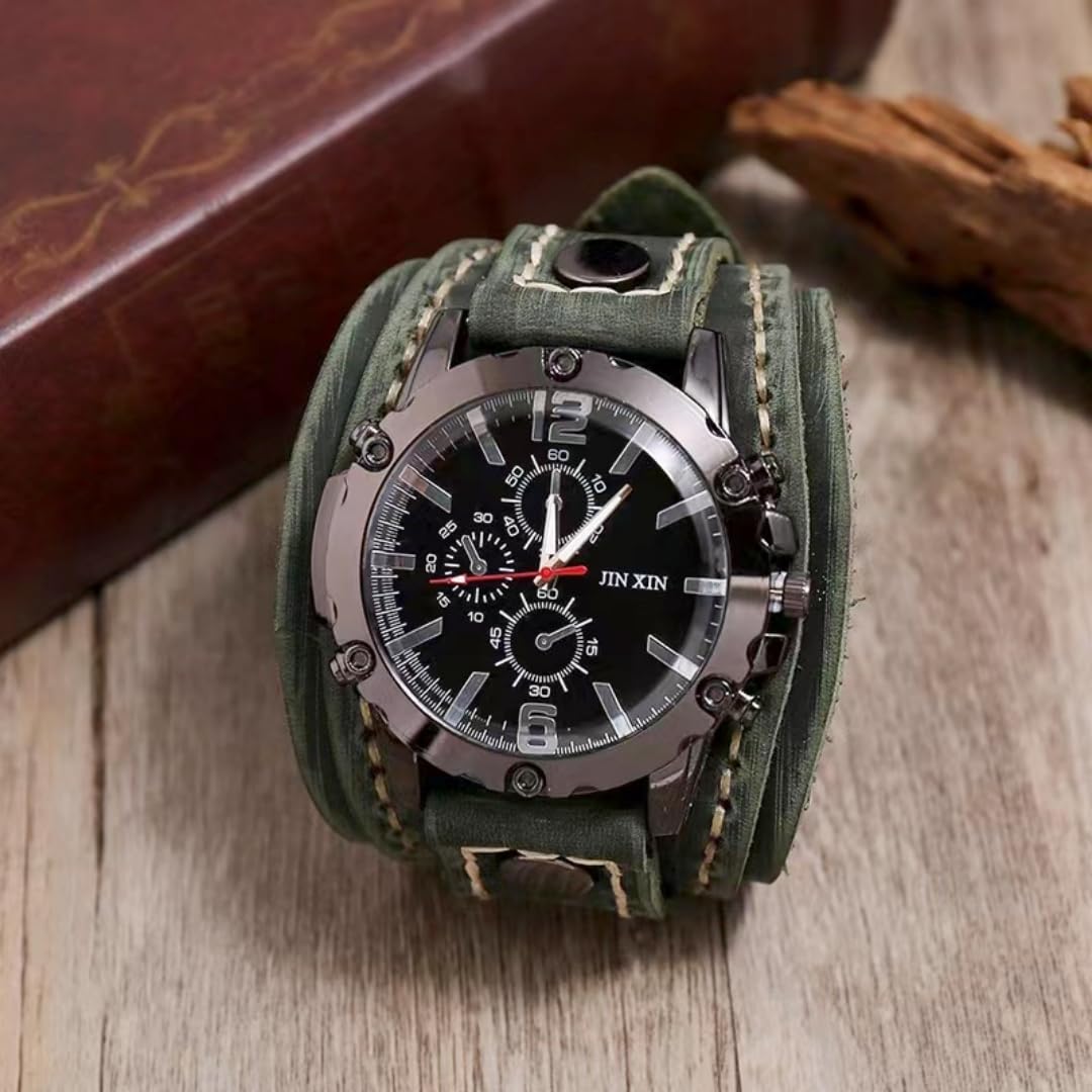 MINILUJIA Vintage Leather Cuff Men’s Quartz Watch