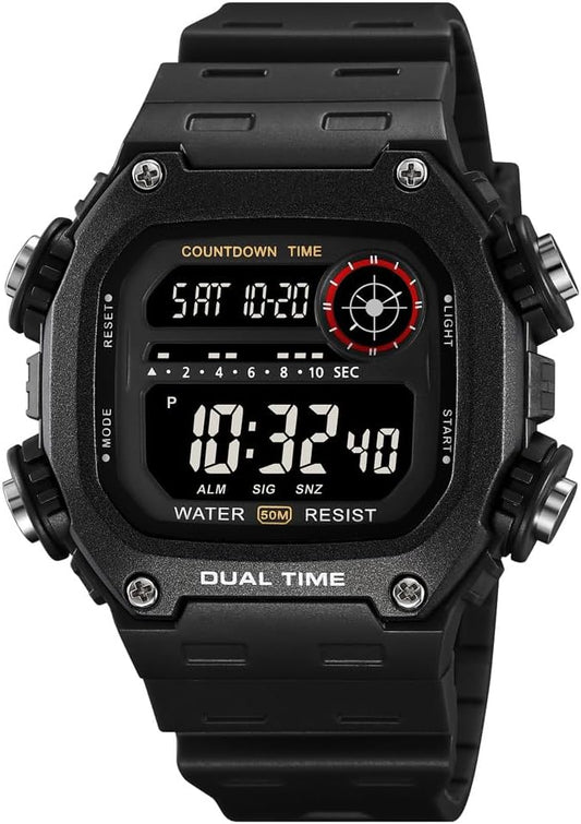 Men's All-Black Digital Sports Watch