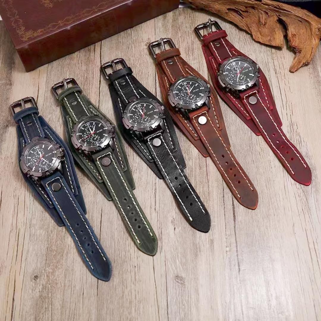 MINILUJIA Vintage Leather Cuff Men’s Quartz Watch