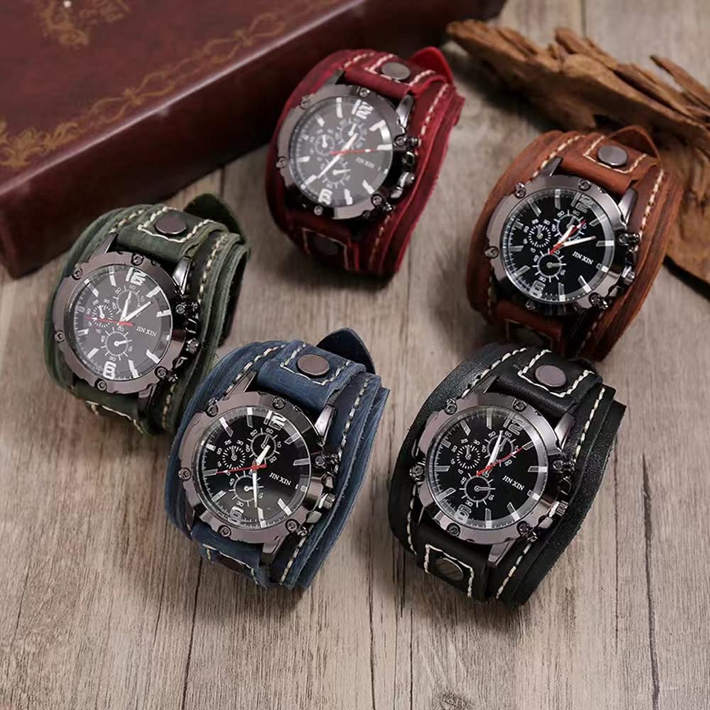 MINILUJIA Vintage Leather Cuff Men’s Quartz Watch