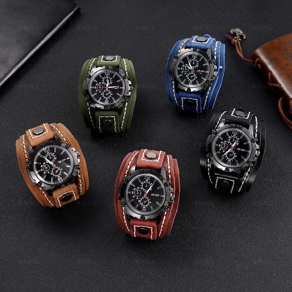 MINILUJIA Vintage Leather Cuff Men’s Quartz Watch