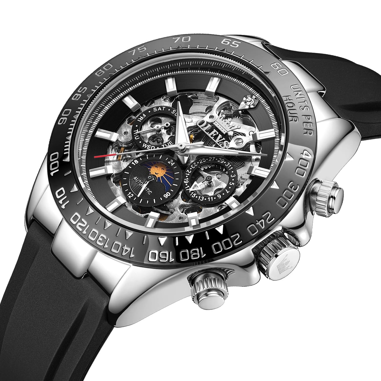 OLEVS Men's Silver Skeleton Watch