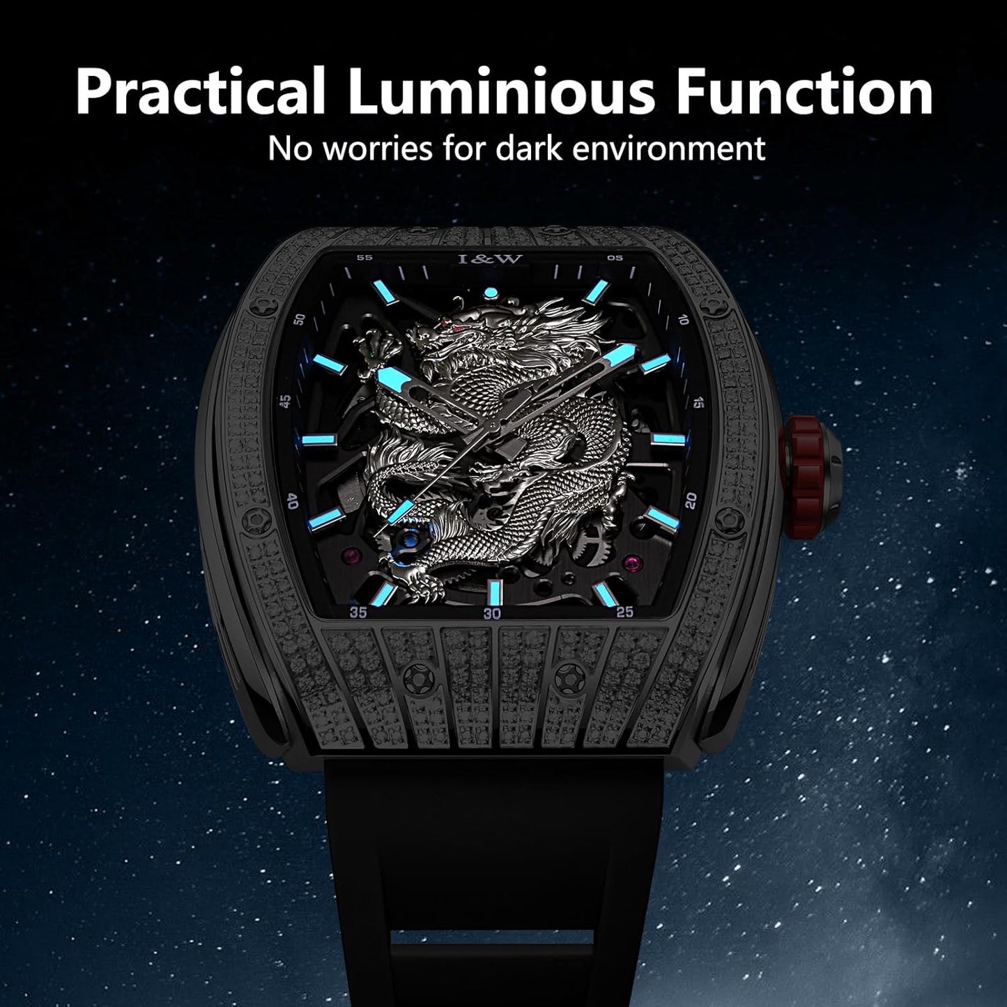 Barrel Mechanical Dragon Dial Watch 787-Black