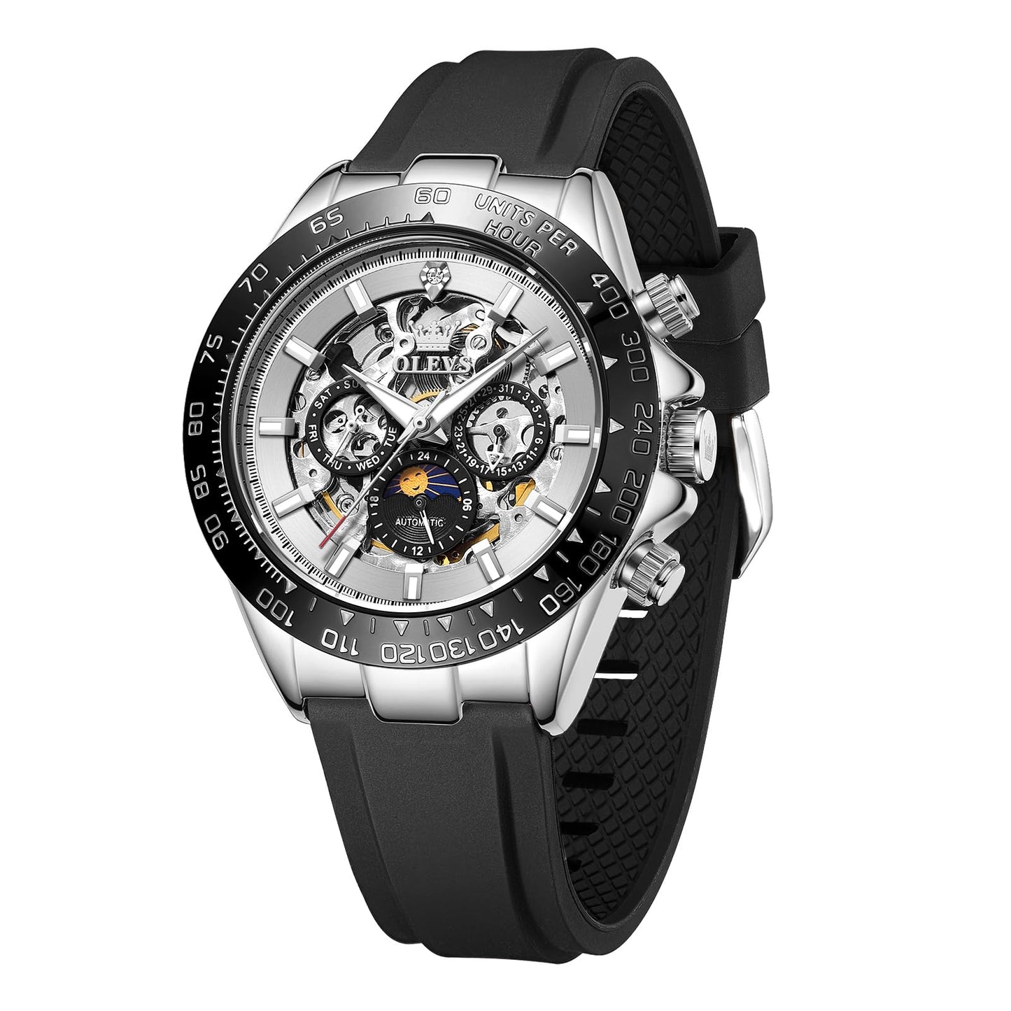 OLEVS Men's Silver Skeleton Watch
