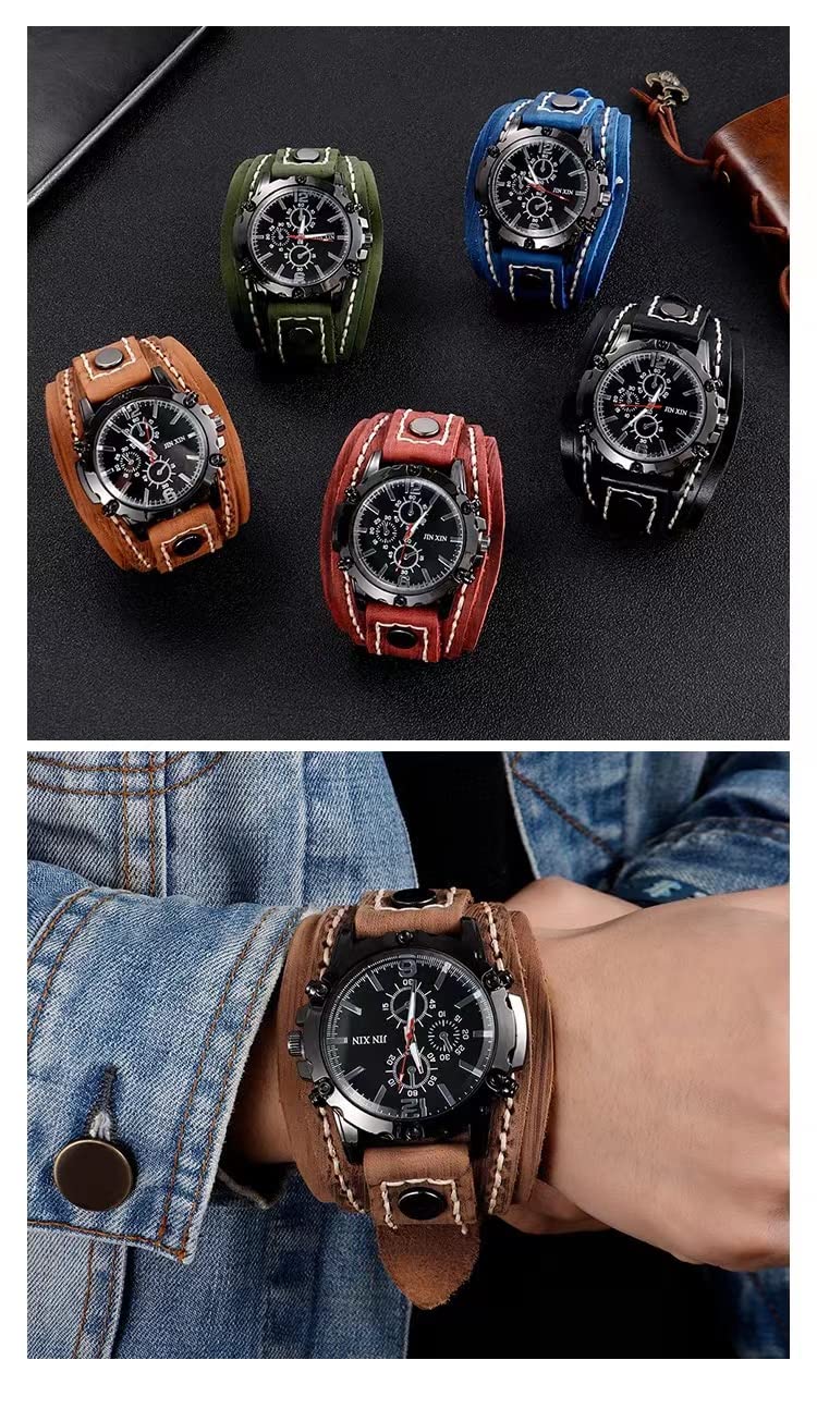 MINILUJIA Vintage Leather Cuff Men’s Quartz Watch