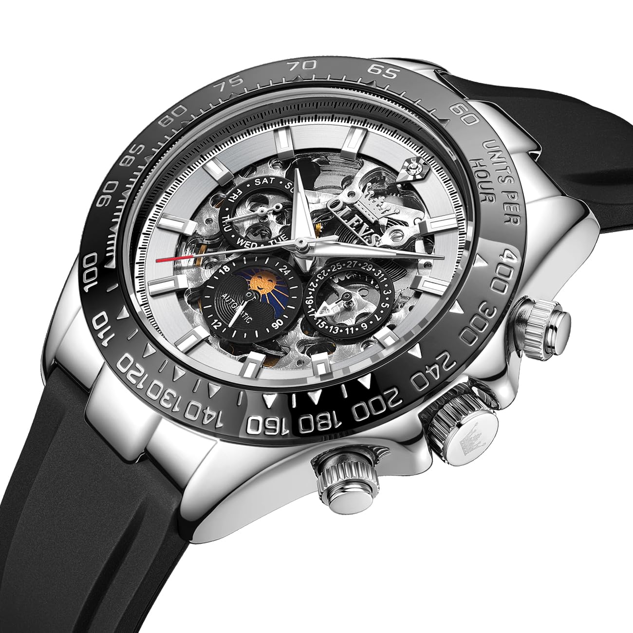 OLEVS Men's Silver Skeleton Watch