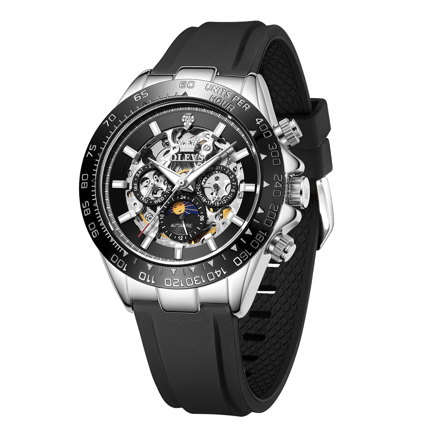 OLEVS Men's Silver Skeleton Watch