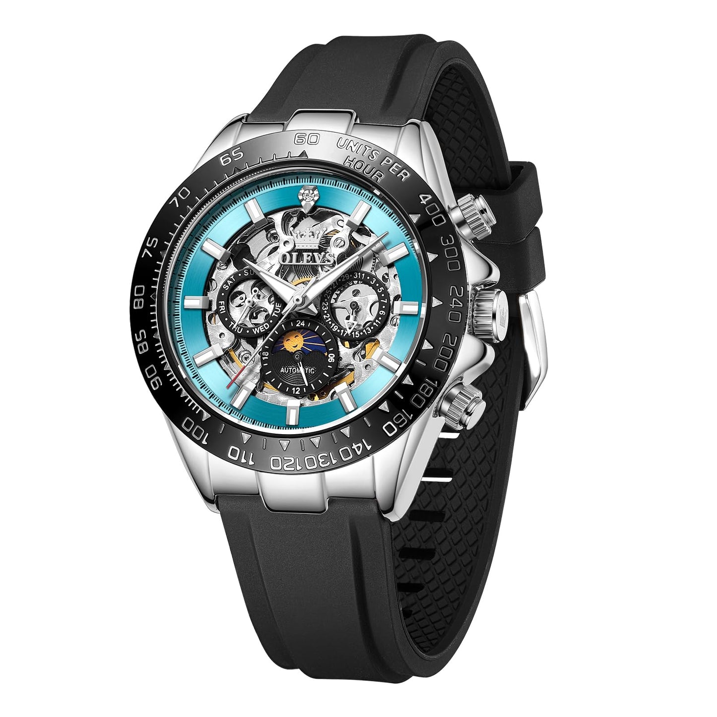 OLEVS Men's Silver Skeleton Watch
