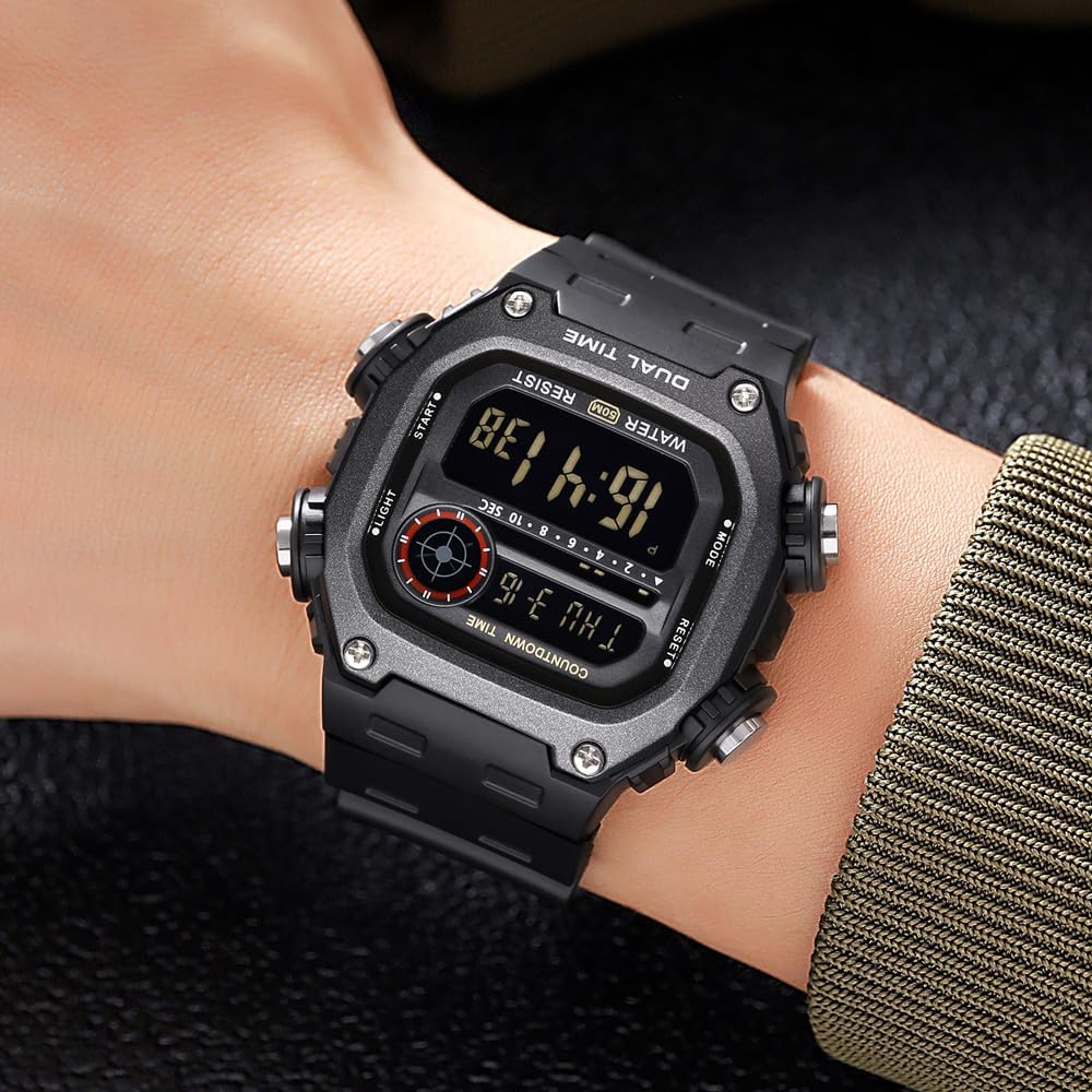 Men's All-Black Digital Sports Watch