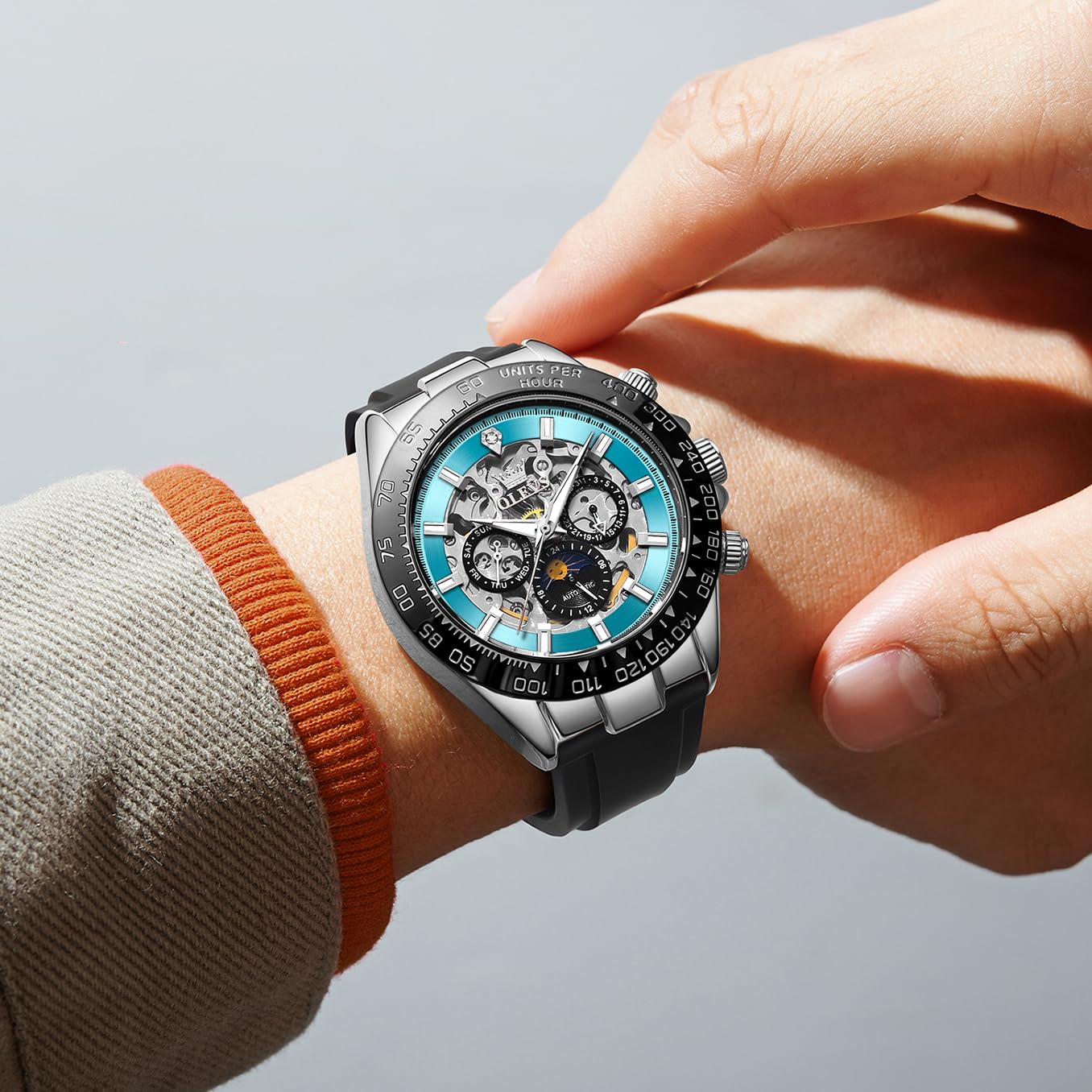 OLEVS Men's Silver Skeleton Watch