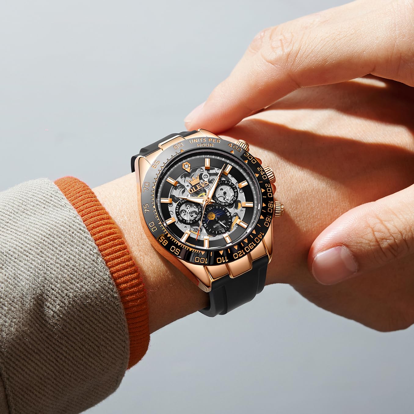 OLEVS Men's Silver Skeleton Watch