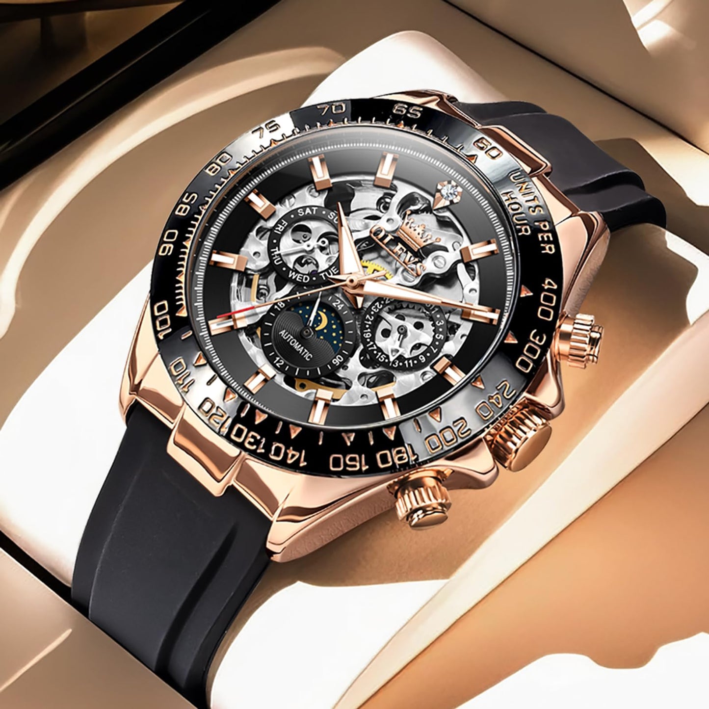 OLEVS Men's Silver Skeleton Watch