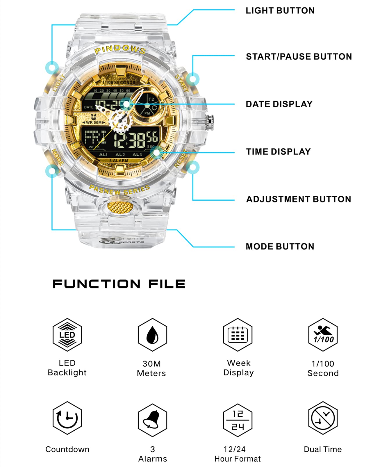 Men's Digital Sports Dual-Display Watch