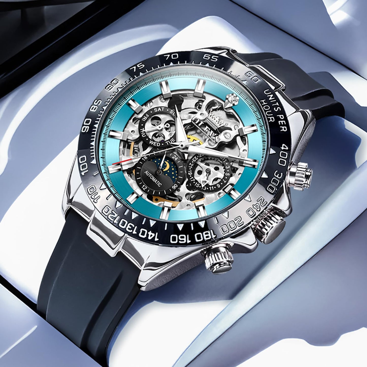 OLEVS Men's Silver Skeleton Watch