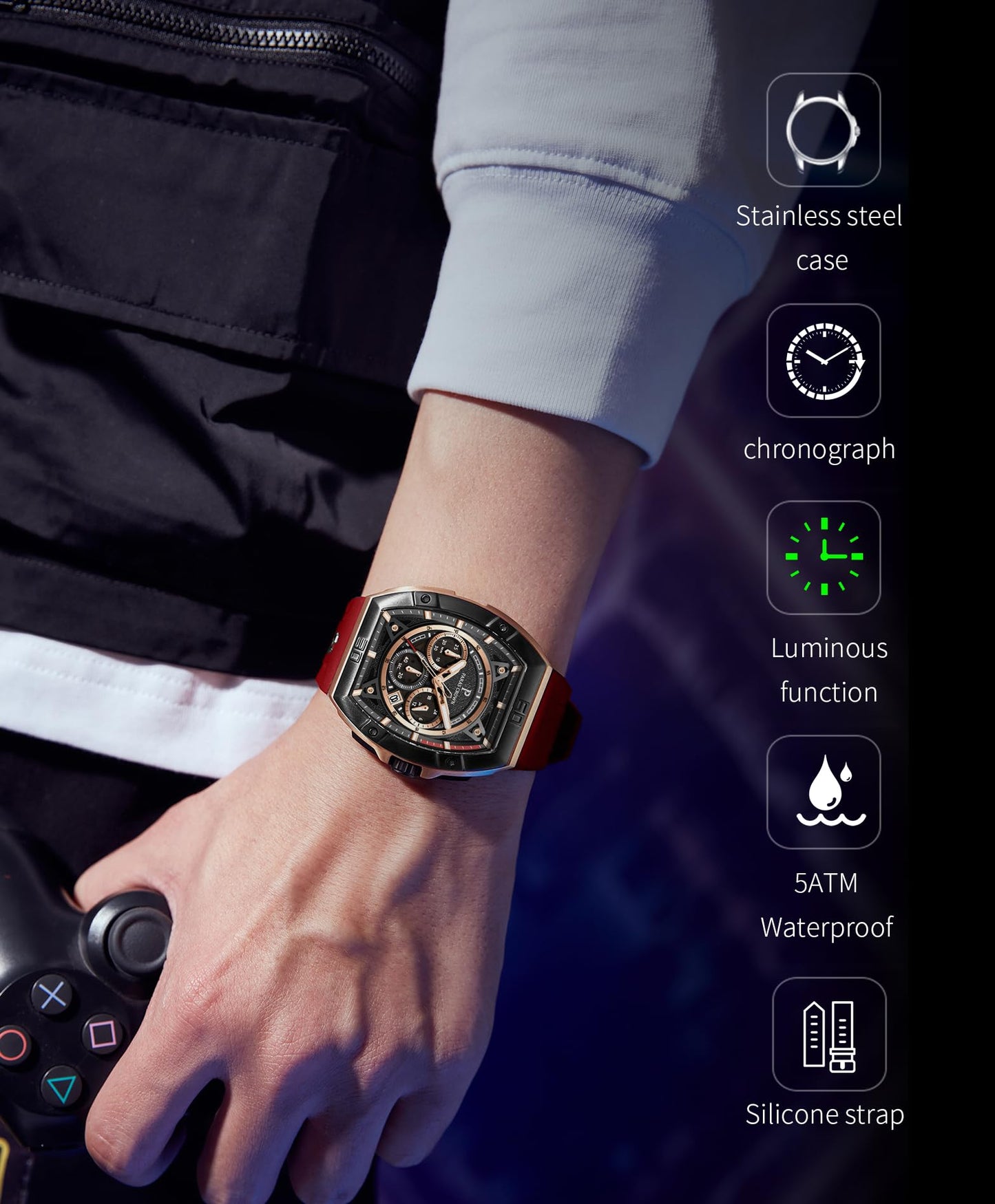 Men's Luxury Quartz Tonneau Watch