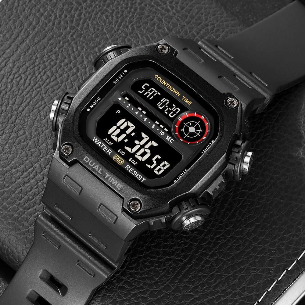 Men's All-Black Digital Sports Watch