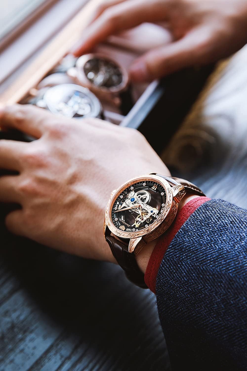 OLEVS Men's Silver Skeleton Watch