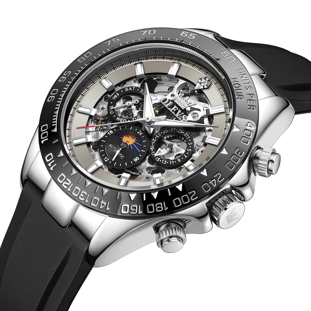 OLEVS Men's Silver Skeleton Watch