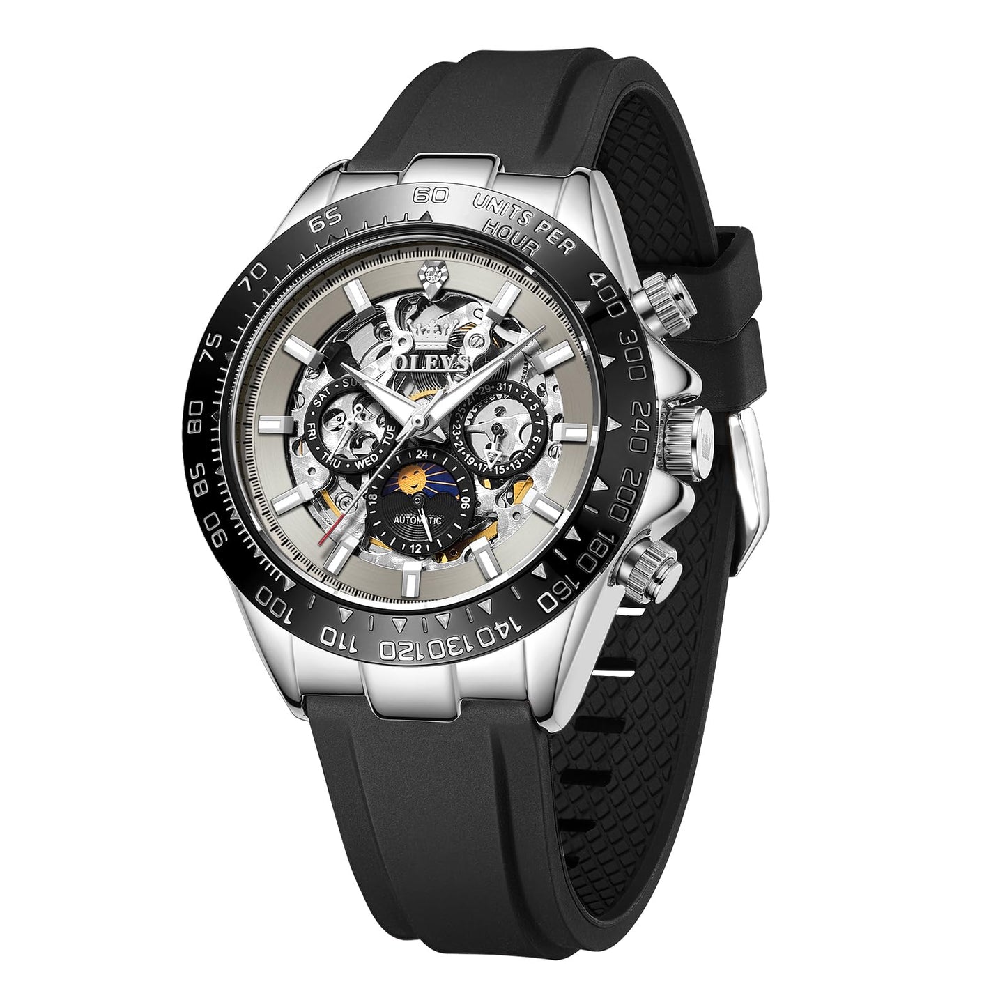 OLEVS Men's Silver Skeleton Watch