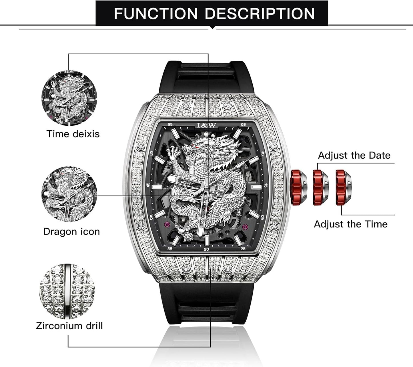 Barrel Mechanical Dragon Dial Watch 787-Black