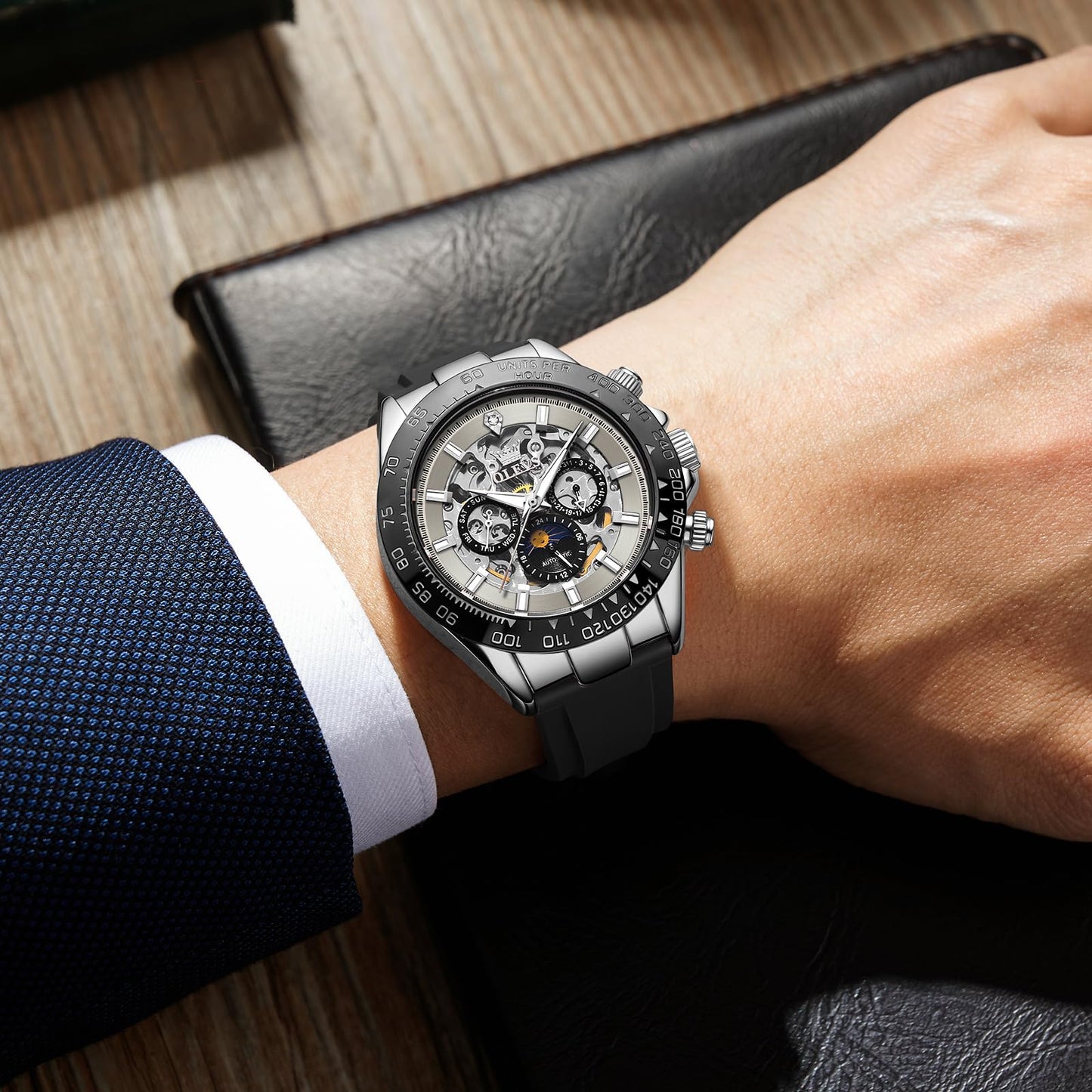 OLEVS Men's Silver Skeleton Watch