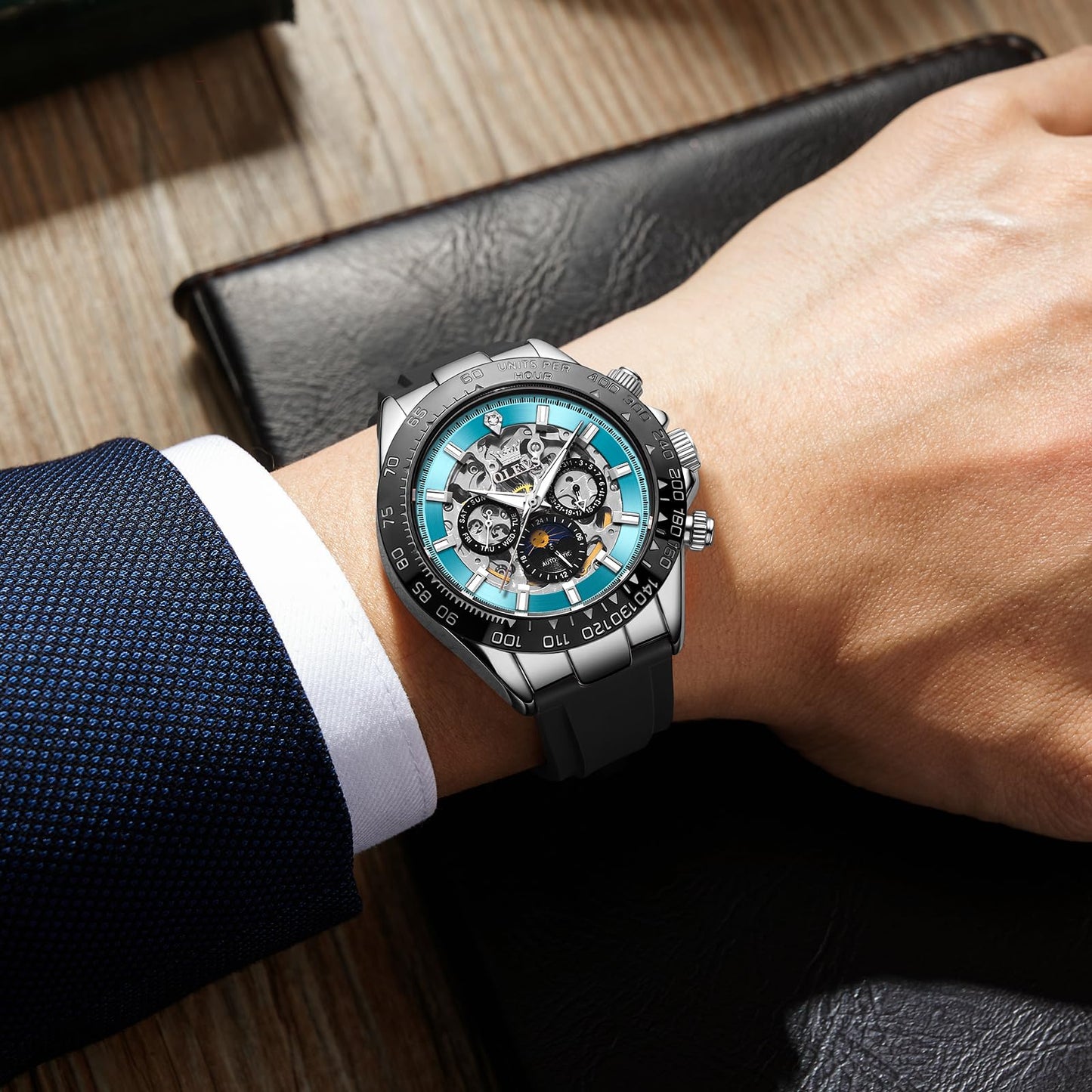 OLEVS Men's Silver Skeleton Watch