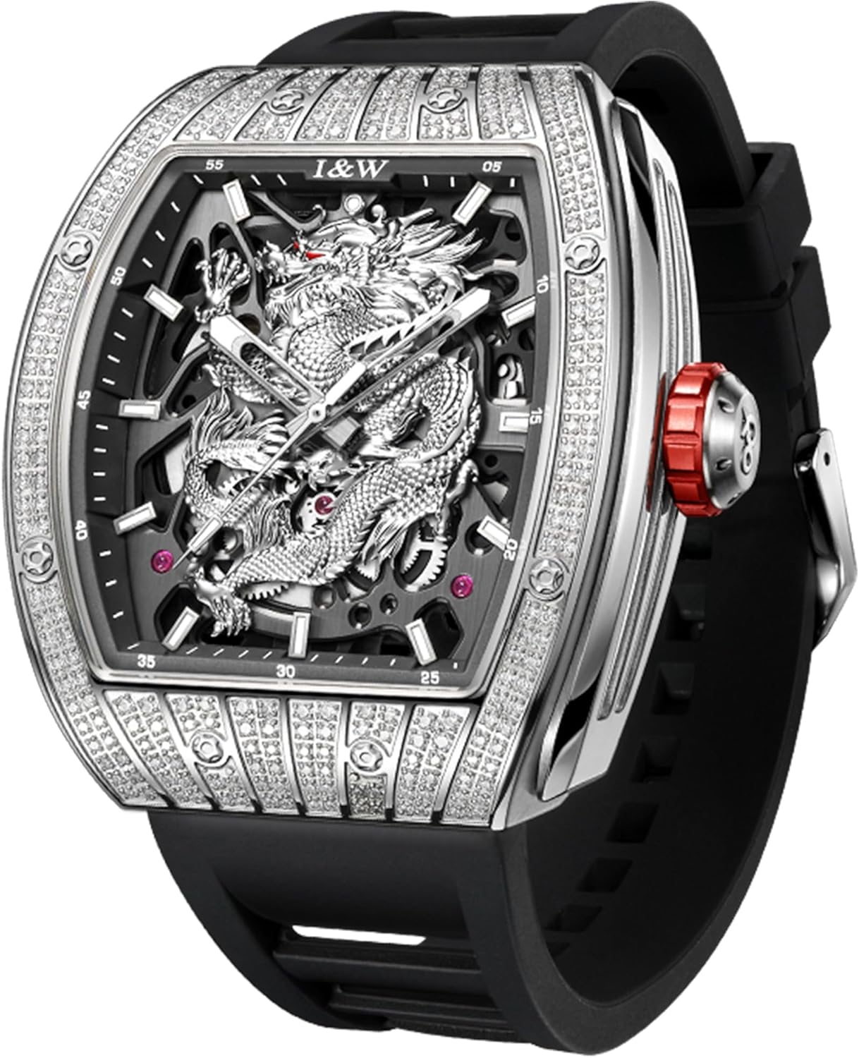 Barrel Mechanical Dragon Dial Watch 787-Black