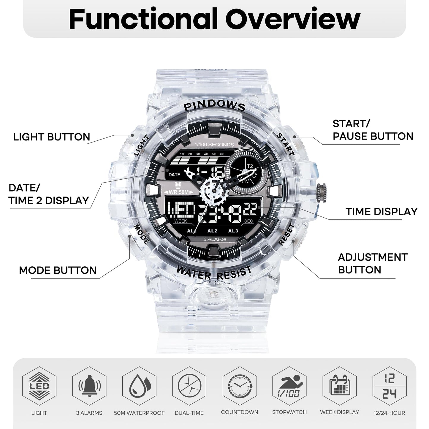 Men's Digital Sports Dual-Display Watch