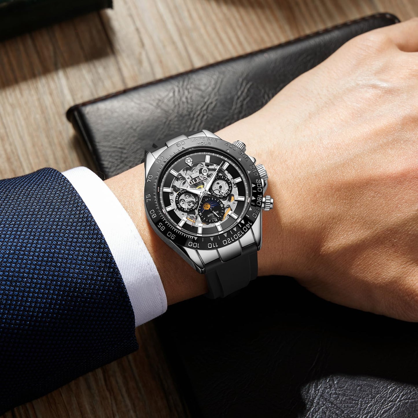 OLEVS Men's Silver Skeleton Watch