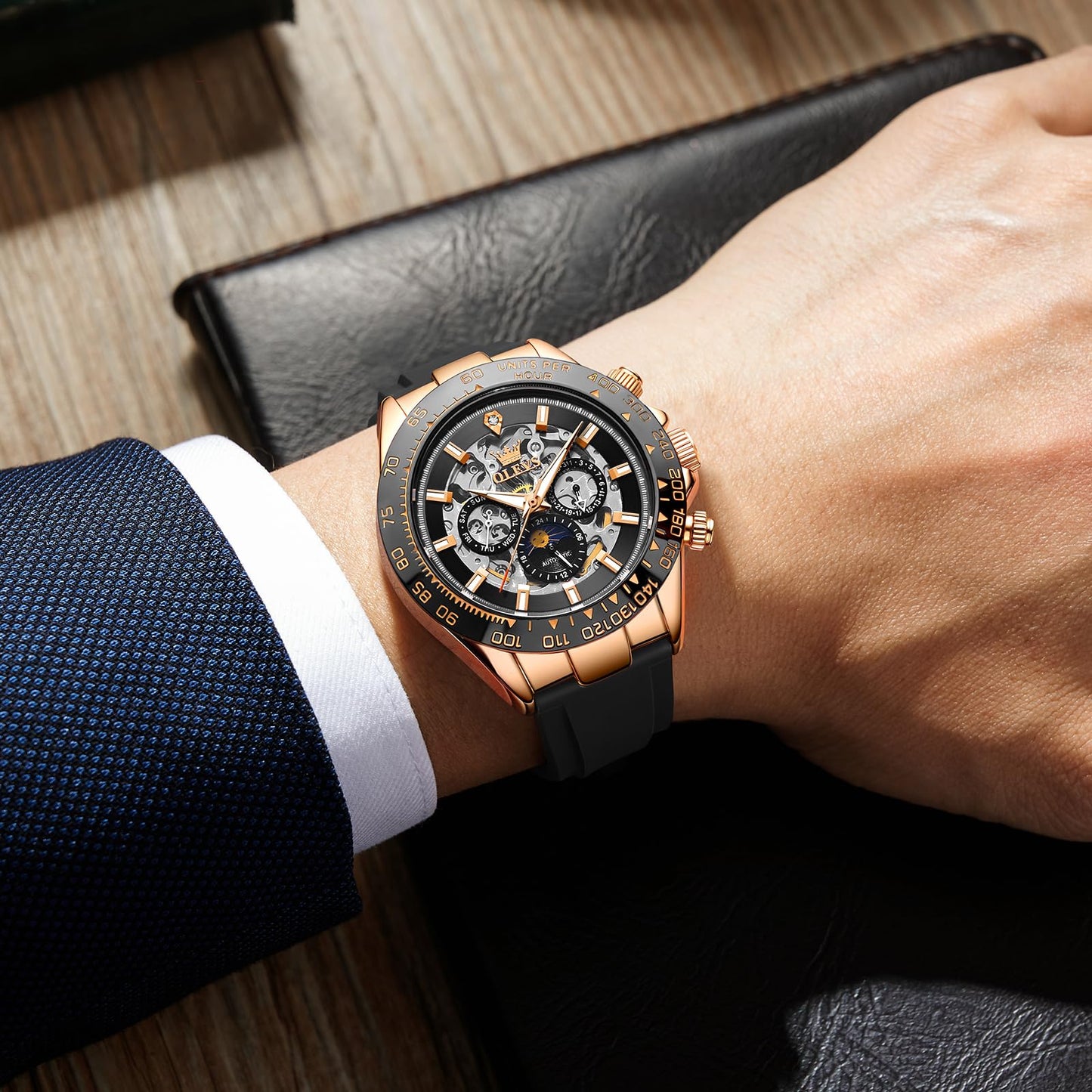 OLEVS Men's Silver Skeleton Watch